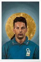 JUNIQE - Poster Football Icon - Roberto Baggio -30x45 /Blauw & Bruin