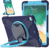 Voor iPad Pro 10.5 2017/Air 10.5 2019 Siliconen + pc-beschermhoes met houder en schouderriem (marineblauw + blauw)