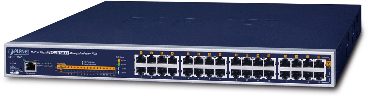 Planet UPOE-1600G Managed network switch Gigabit Ethernet (10/100/1000) Power over Ethernet (PoE) 1U Zwart netwerk-switch