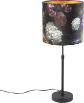 QAZQA parte - Klassieke Tafellamp met kap - 1 lichts - H 741 mm - Zwart Goud - Woonkamer | Slaapkamer | Keuken
