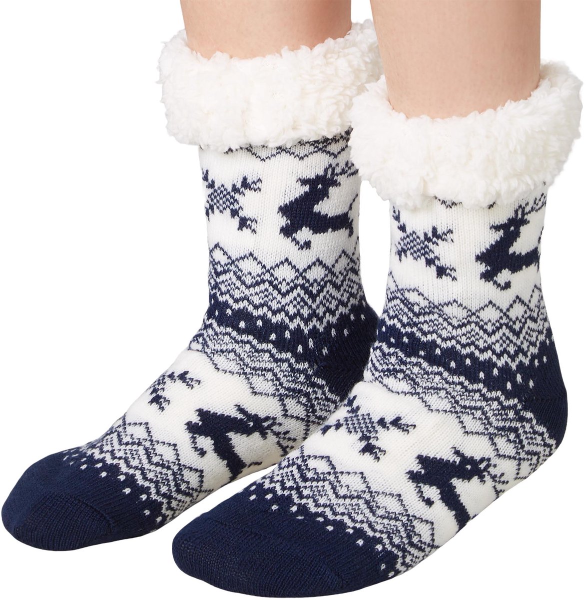 dressforfun - Knusse sokken met rendiermotief blauw-wit 39-42 - verkleedkleding kostuum halloween verkleden feestkleding carnavalskleding carnaval feestkledij partykleding - 303476