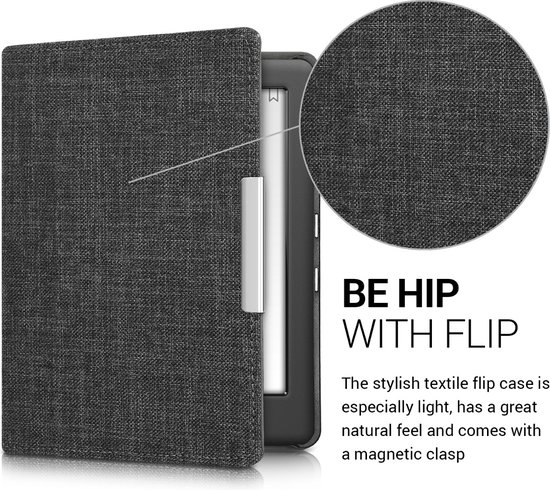 kwmobile hoes geschikt voor Kobo Glo HD / Touch 2.0 - Stoffen beschermhoes voor e-reader in donkergrijs van Merkloos — afbeelding 4