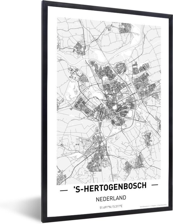 Fotolijst incl. Poster - Stadskaart 's-Hertogenbosch - 20x30 cm - Posterlijst - Plattegrond