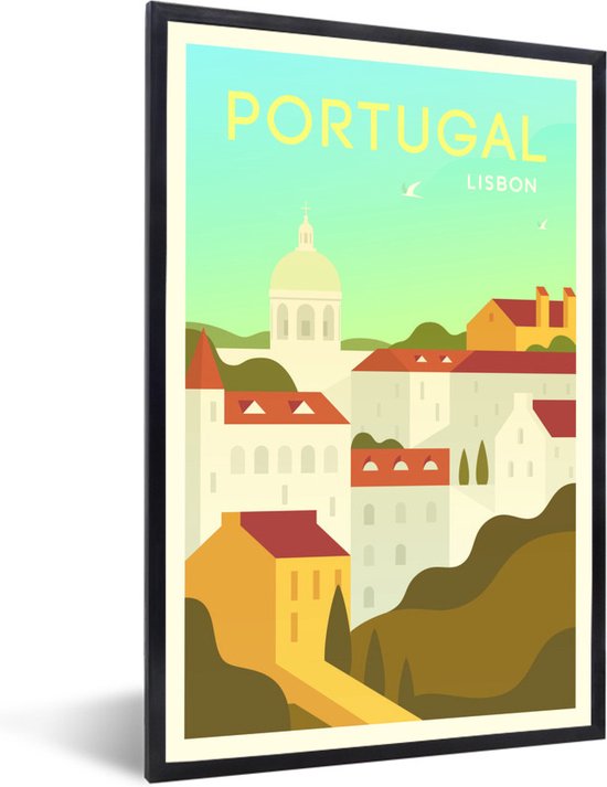 Fotolijst incl. Poster - Illustratie van de hoofdstad Lissabon, Portugal - 20x30 cm - Posterlijst