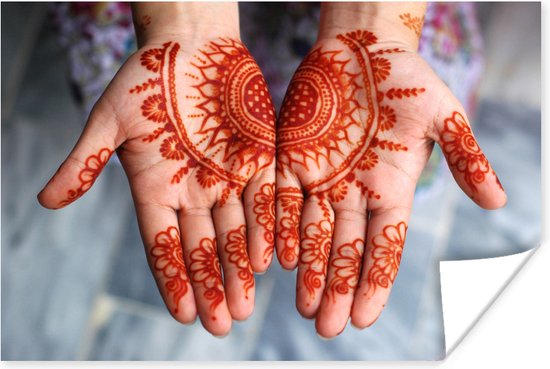Poster Tatouage au henné rouge sur les mains des filles 60x40 cm - Tirage  photo sur... | bol