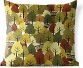 Buitenkussens - Tuin - Een illustratie van een herfstachtig bos met uilen - 50x50 cm