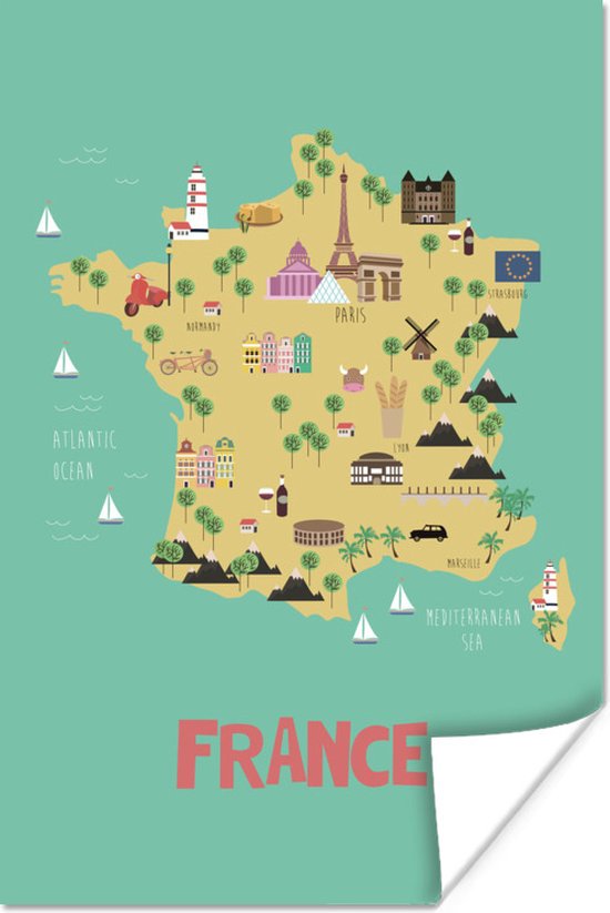 Poster Landkaart - Frankrijk - Kinderen - 40x60 cm