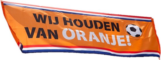 Oranje Holland thema straat vlag van 74 x 220 cm met print: wij houden van oranje - Fans supporters feestartikelen/versieringen