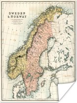 Poster vintage kaart van Zweden en Noorwegen - 60x80 cm