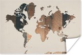 Poster - Wereldkaart - Houten - Beige - 120x80 cm