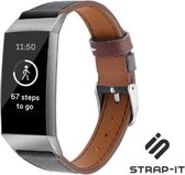 Strap-it Leren dames bandje - geschikt voor Fitbit Charge 3 / Fitbit Charge 4 - zwart