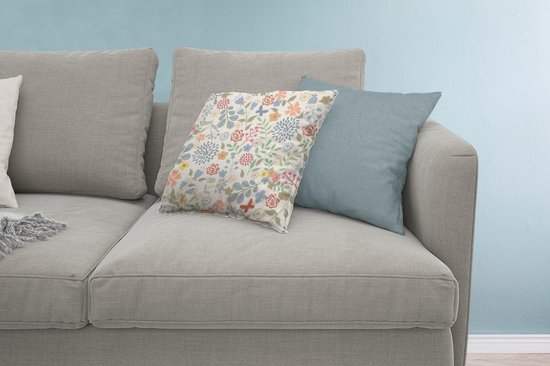 Sierkussen décoratif Illustration de conception de fleurs pour une utilisation en intérieur - Une illustration de conception florale avec de nombreuses fleurs - 45x45 cm - Coussin intérieur carré en coton