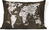 Sierkussens - Kussen - Wereldkaart op bruine achtergrond met illustraties van silhouetten van dieren - 60x40 cm - Kussen van katoen