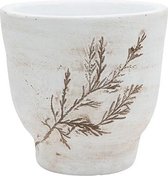 Bloempot voor Binnen en Buiten - Plantenbak - Plantenpot op voet - Beige - 12x12xh12cm - Rond Aardewerk