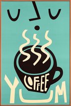 JUNIQE - Poster met kunststof lijst Yum Coffee -13x18 /Turkoois