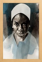 JUNIQE - Poster in houten lijst Nina Simone -20x30 /Blauw & Grijs