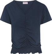 Cassis - Female - Gefronst en gesmokt T-shirt  - Marineblauw