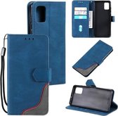 Voor Samsung Galaxy A51 Driekleurige Stiksels Kalf Textuur Horizontale Flip Lederen Case met Houder & Kaartsleuven & Portemonnee (Blauw)