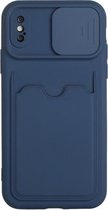 Sliding Camera Cover Design TPU-beschermhoes met kaartsleuf voor iPhone XS Max (donkerblauw)