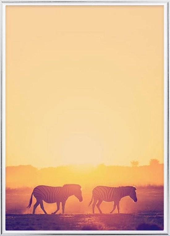 Poster Met Lijst - Zebra Zonsondergang Poster (21x30cm)