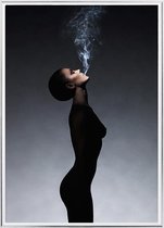 Poster Met Metaal Zilveren Lijst - Rook Dame Poster