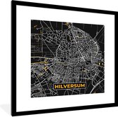 Fotolijst incl. Poster - Plattegrond - Hilversum - Goud - Zwart - 40x40 cm - Posterlijst - Stadskaart