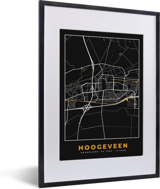 Fotolijst Incl Poster Plattegrond Hoogeveen Goud Zwart X