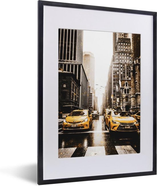 Fotolijst incl. Poster - Goud - Taxi's - New York - 30x40 cm - Posterlijst
