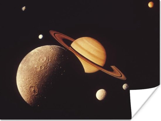 Poster Saturnus met manen - 120x90 cm