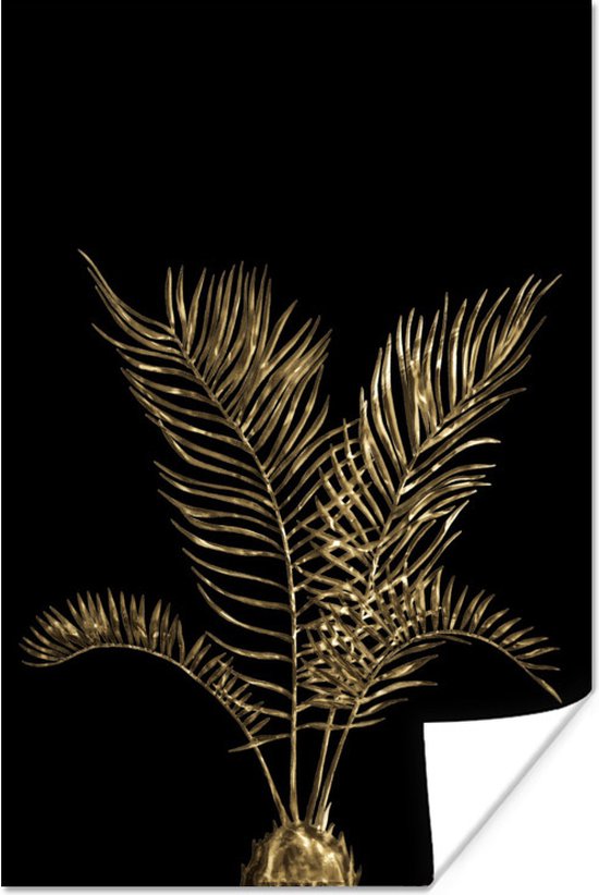 Gouden bladeren van een palm op een zwarte achtergrond
