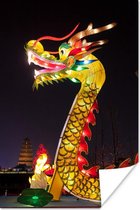 Poster Chinese draak met licht in de nacht - 20x30 cm