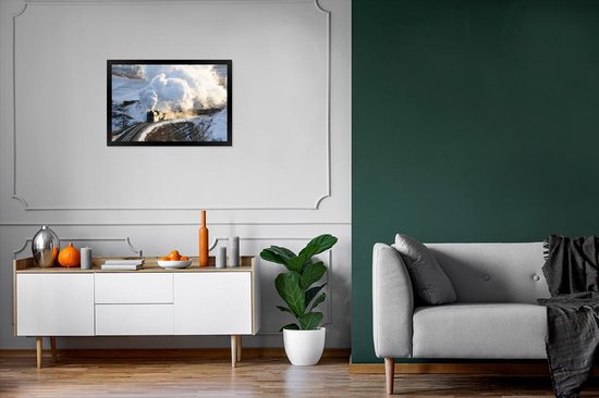 Cadre photo avec affiche - Une locomotive à vapeur avec beaucoup de vapeur - 60x40 cm - Cadre pour affiche