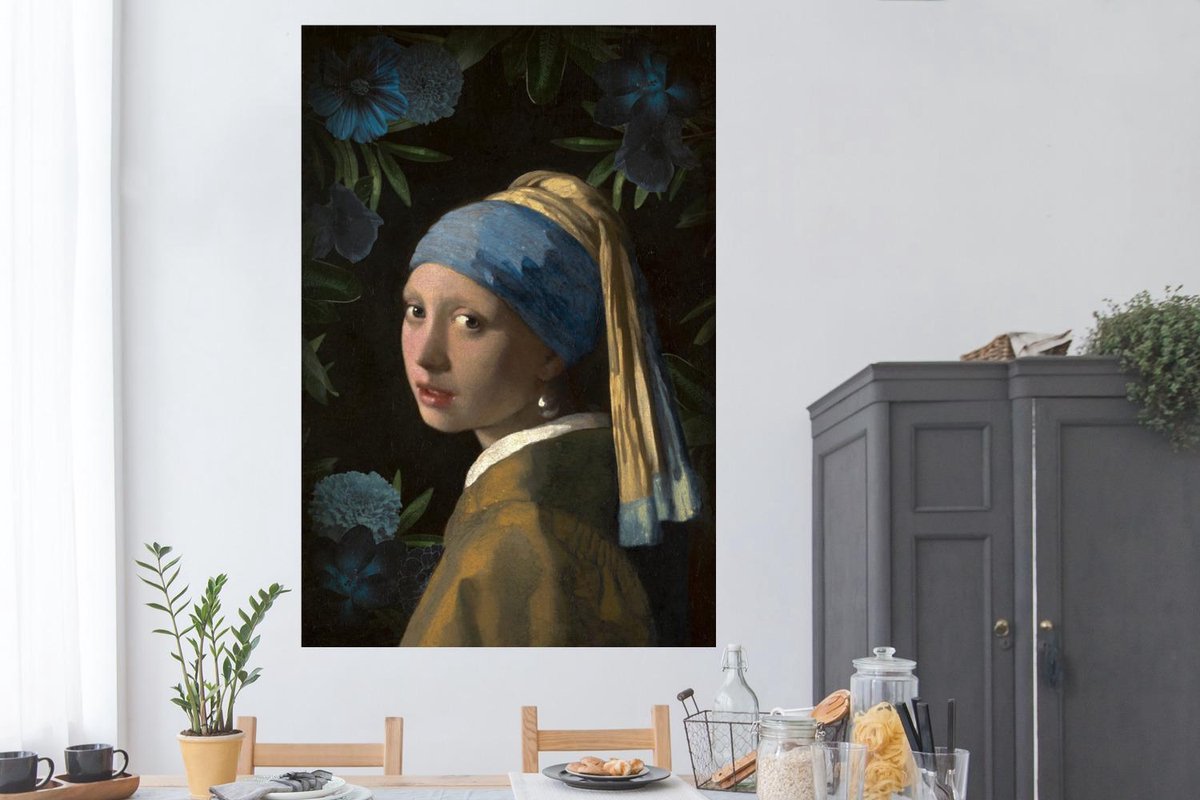 Meisje met de parel van oude meester Johannes Vermeer met blauwe