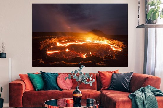 Poster Lac de lave après une éruption volcanique en Ethiopie 180x120 cm - Tirage photo sur Poster (décoration murale salon / chambre) / Poster Catastrophes naturelles XXL / Groot format!