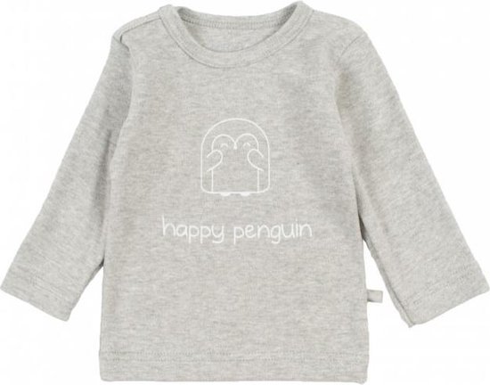 Plum Plum - T-shirt lange mouwen - Happy Penguin - Lichtgrijs