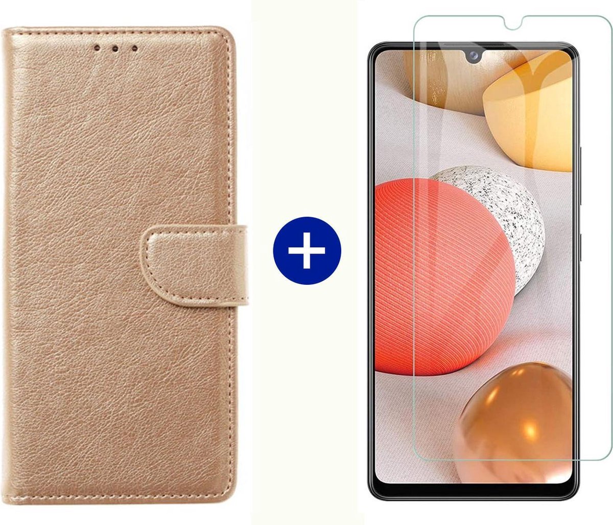 BixB Samsung A42 5G hoesje - Samsung Galaxy A42 5G screenprotector - BookCase Wallet - Goud