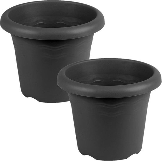 Set de 2 pièces anthracite pots de plante rond gris / pots de fleurs en  matière... | bol.com