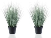 Set van 2x stuks kunstplanten groen/grijs gras sprieten 55 cm - Grasplanten/kunstplanten voor binnen gebruik