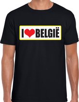 T-shirt I love Belgium country avec inscription aux couleurs du drapeau belge - noir - homme - maillot de pays Belgique / vêtements - tenue de championnat d'Europe / Coupe du monde / Jeux Olympiques S