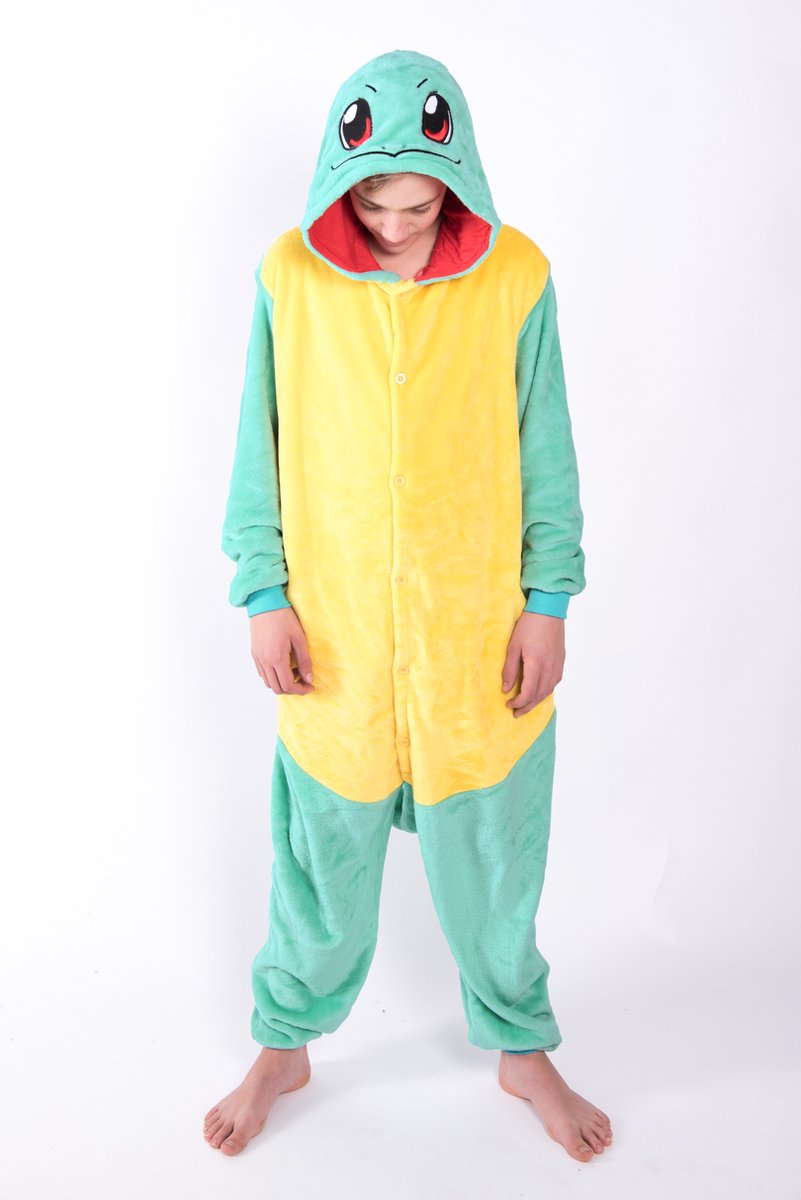 KIMU® Onesie Schildpad Pak - Maat XL-XXL - Schildpadpak Kostuum Groen Geel XXXL 3XL - Huispak Pyjama Jumpsuit Dames Heren Fleece Festival