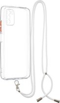 Voor Xiaomi Redmi 9 Power / Poco M3 Transparante pc + TPU-telefoonhoes met contrastkleurknop en nekkoord (transparant)