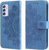 Voor Samsung Galaxy A82 5G 7-bloemblaadje Bloemen Embossing Patroon Horizontale Flip PU Lederen Case met Houder & Kaartsleuven & Portemonnee & Fotolijst (Blauw)