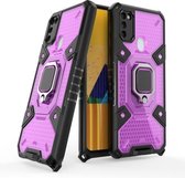 Voor Samsung Galaxy M30s Space PC + TPU schokbestendig hoesje met ringhouder (paars)