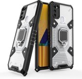 Voor Samsung Galaxy M30s Space PC + TPU schokbestendig hoesje met ringhouder (wit)