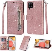 Samsung Galaxy A42 Glitter Bookcase met rits - hoesje - portemonneehoesje - RosÃ© Goud