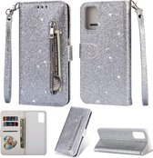 Samsung Galaxy S20FE Glitter Bookcase met rits - hoesje - portemonneehoesje - Zilver