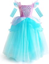 Prinses - Deluxe Zeemeermin jurk - Ariel - Prinsessenjurk - Verkleedkleding - Feestjurk - Sprookjesjurk - Zeeblauw - Maat 122/128 (6/7 jaar)