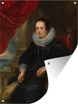 Tuinschilderij Portret van een vrouw mogelijk Clara Fourment - Schilderij van Peter Paul Rubens - 60x80 cm - Tuinposter - Tuindoek - Buitenposter