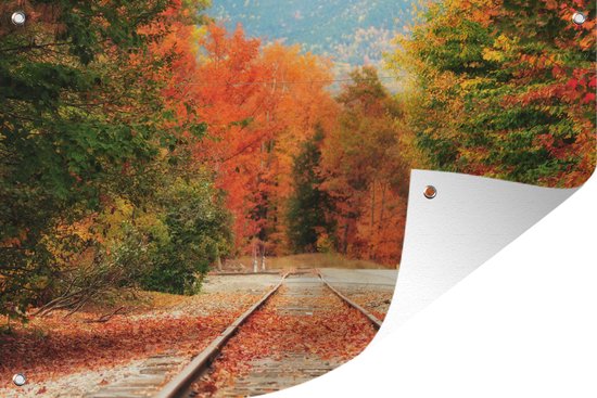 Tuindecoratie Spoorweg bij Lincoln tijdens de herfst - 60x40 cm - Tuinposter - Tuindoek - Buitenposter