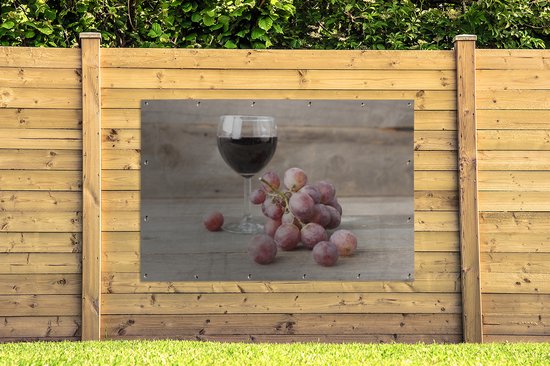 Gros plan de raisins et verre de vin Affiche de jardin 180x120 cm - Toile de jardin / Toile d'extérieur / Peintures d'extérieur (décoration de jardin) XXL / Groot format!